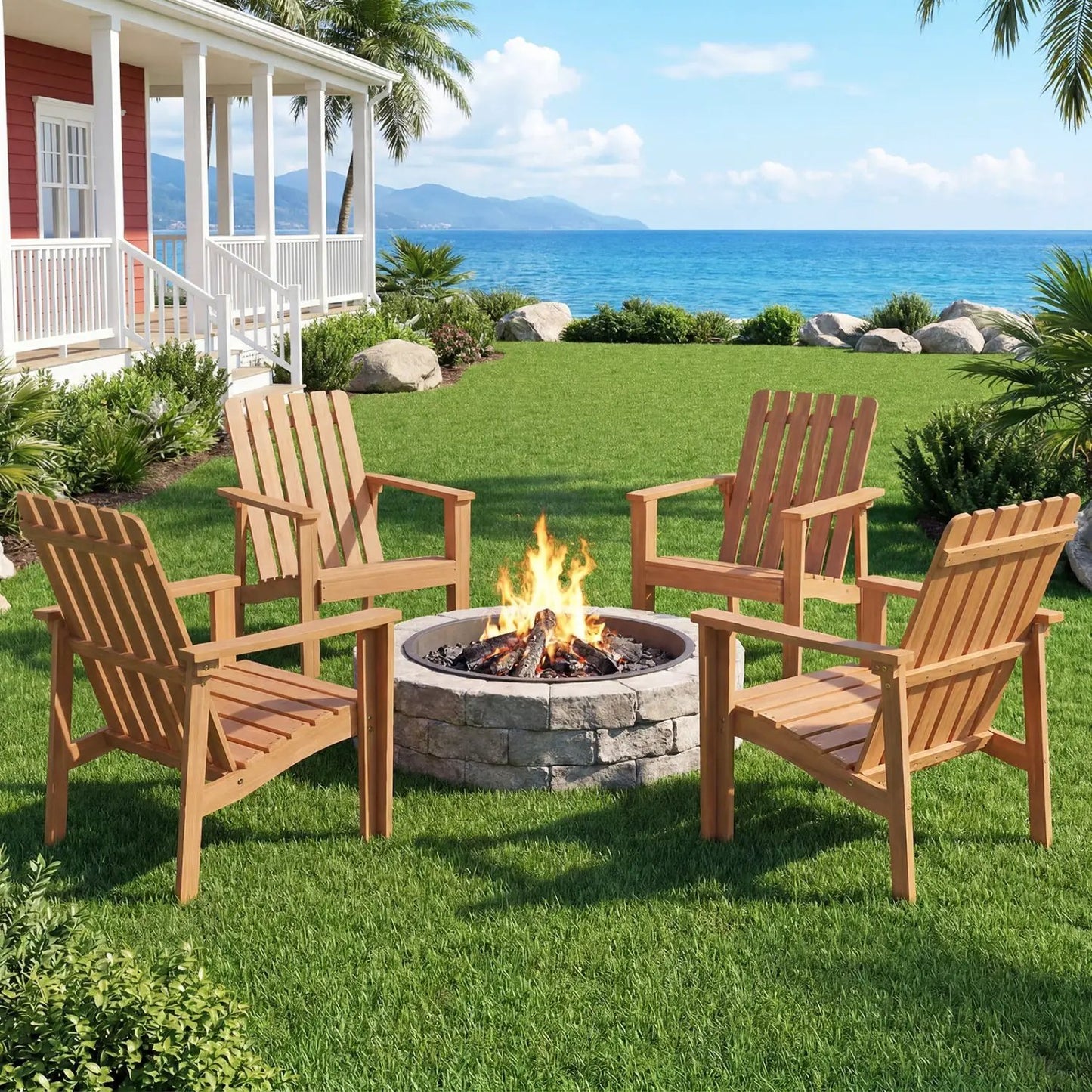 Acacia Wood Patio Chair With Curved Armrests
