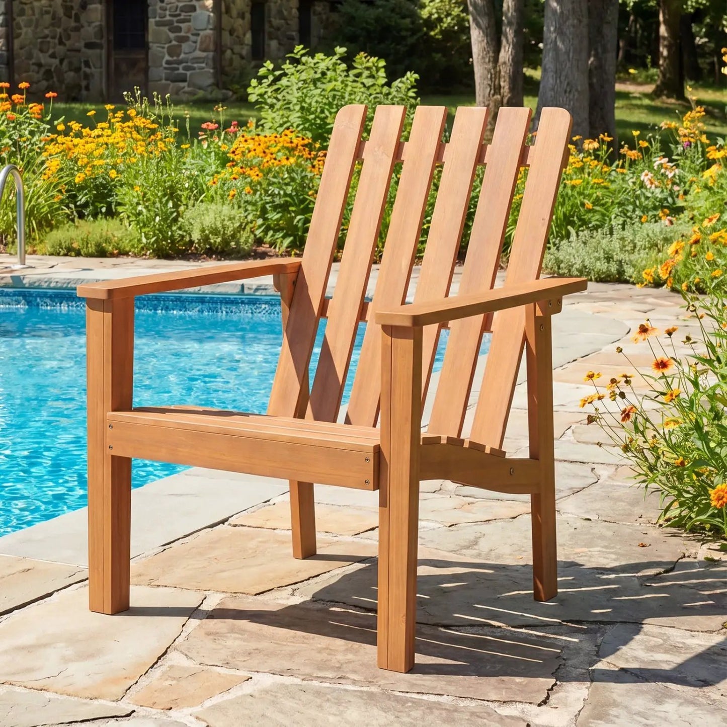 Acacia Wood Patio Chair With Curved Armrests