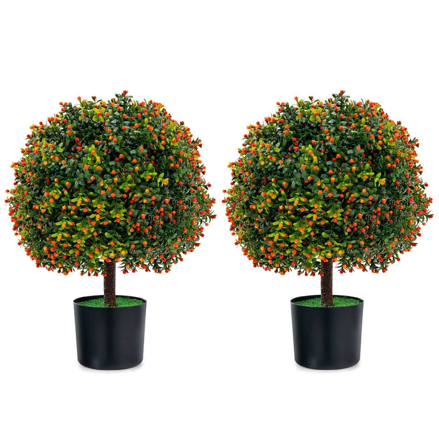 Árbol de bola topiaria de boj artificial con frutos naranjas, paquete de 2 unidades