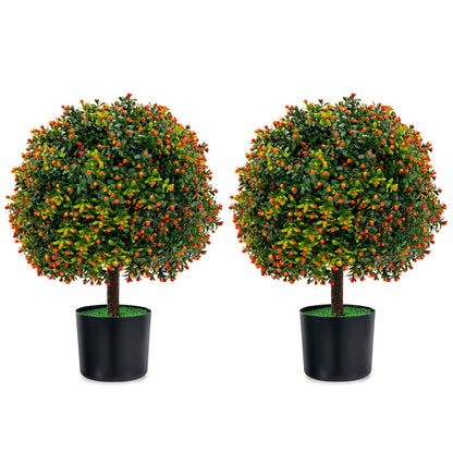 Árbol de bola topiaria de boj artificial con frutos naranjas, paquete de 2 unidades