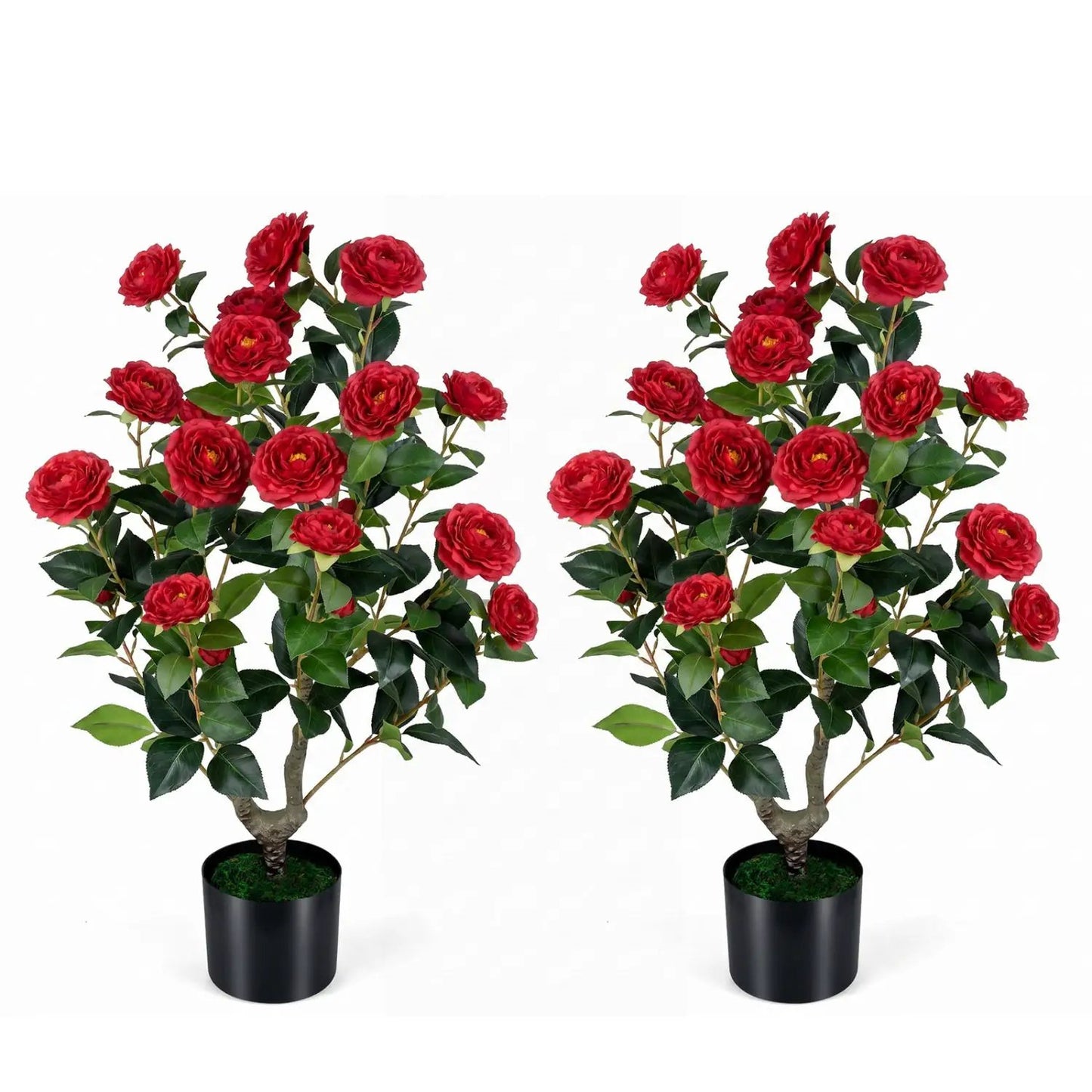 Artificial Camellia Tree in Cement Pot Two Pack
