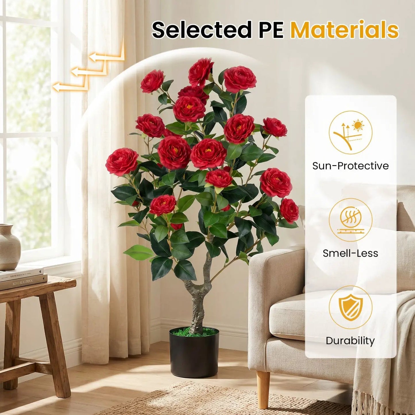 Artificial Camellia Tree in Cement Pot Two Pack