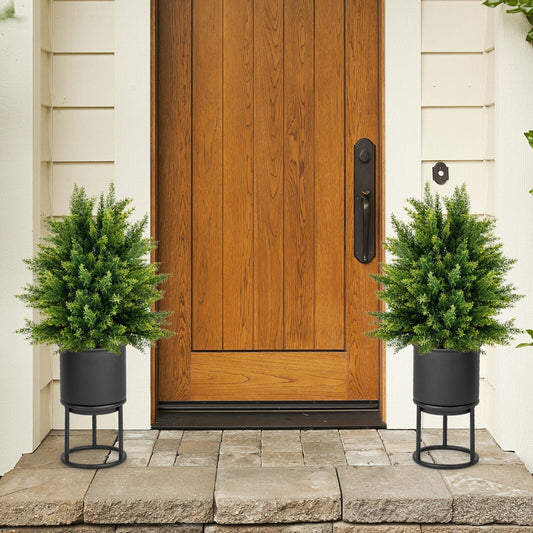 2-Pack Artificial Cedar Topiary Ball Tree with Cement Pot - Tampa Home & Garden Store