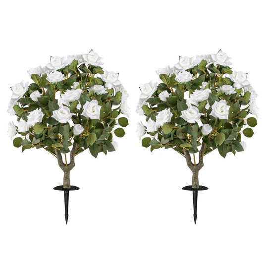 2 Pack Artificial Rose Flower Trees with Spikes and 18 White Flowers-White - Tampa Home & Garden Store