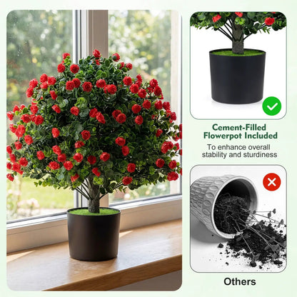 Two Pack Artificial Rose Topiary Ball Trees