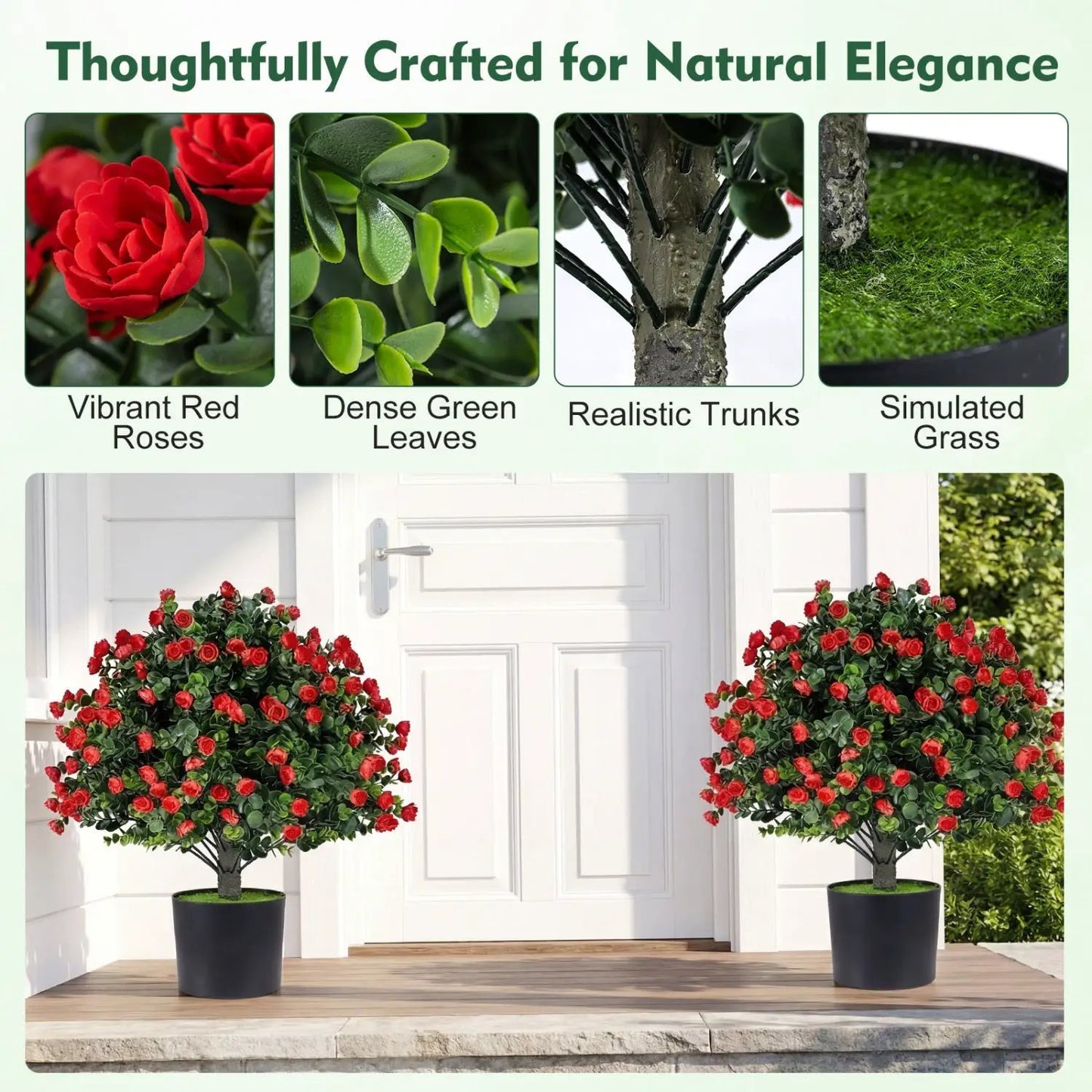 Two Pack Artificial Rose Topiary Ball Trees