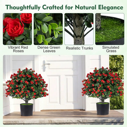 Two Pack Artificial Rose Topiary Ball Trees