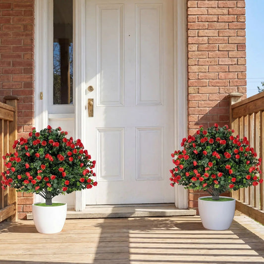 Two Pack Artificial Rose Topiary Ball Trees