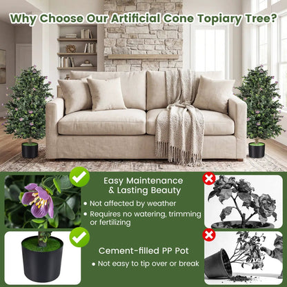 2 Pack Faux Topiary Cone Tree Potted Plant