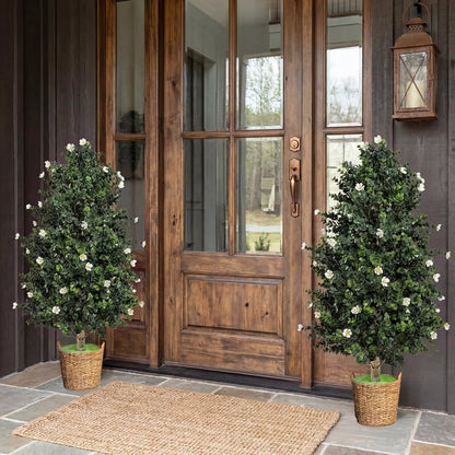 2 Pack Faux Topiary Cone Tree Potted Plant