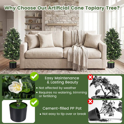2 Pack Faux Topiary Cone Tree Potted Plant