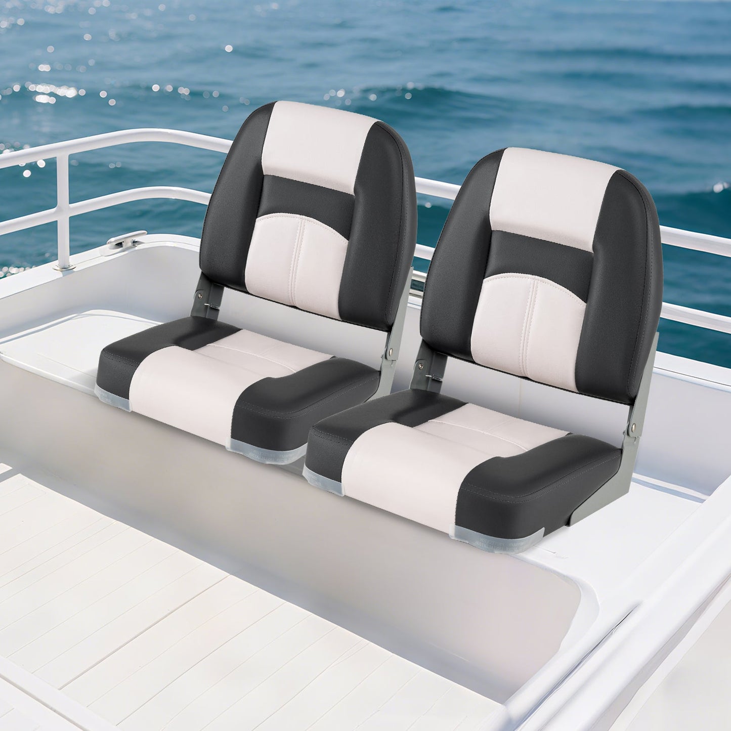 2-Pack Boat Seats with Thick Sponge Padding and Fixing Bolts-Gray