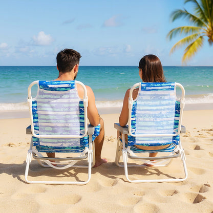 2 Pack Folding Beach Chair with Adjustable Positions and Head Pillow