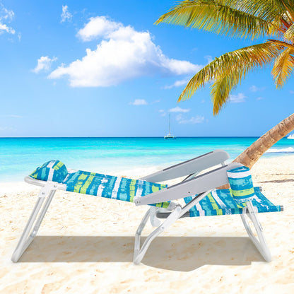 2 Pack Folding Beach Chair with Adjustable Positions and Head Pillow