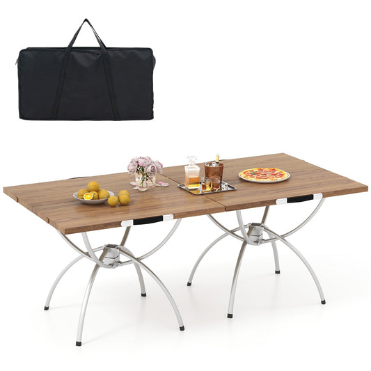 2 Pack Folding Camping Table with Wood-grain Tabletop for Hiking Party-Natural - Tampa Home & Garden Store