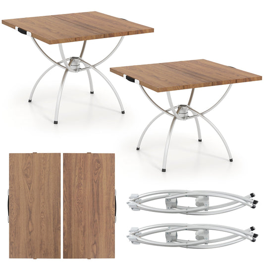 2 Pack Folding Camping Table with Wood-grain Tabletop for Hiking Party-Natural - Tampa Home & Garden Store