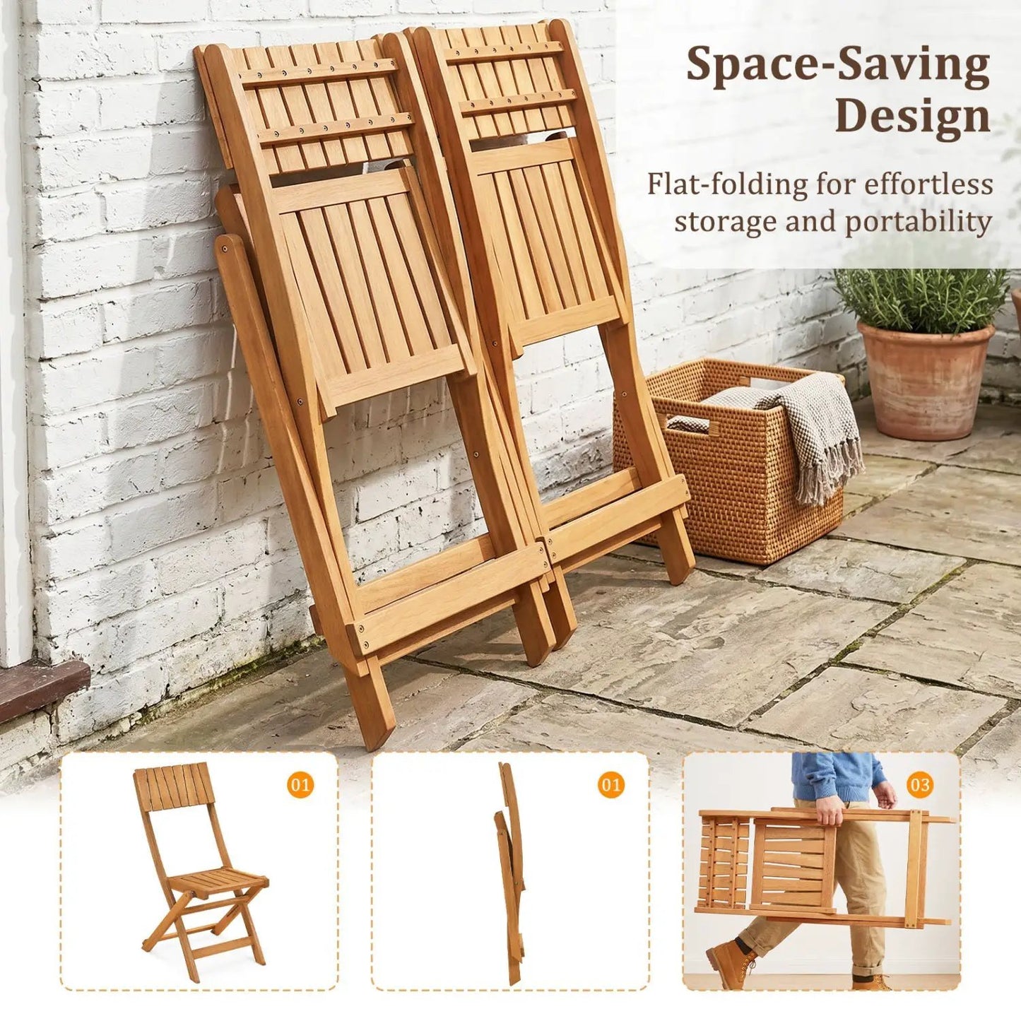 2 Pack Folding Chairs Sturdy Wood Dining Chairs