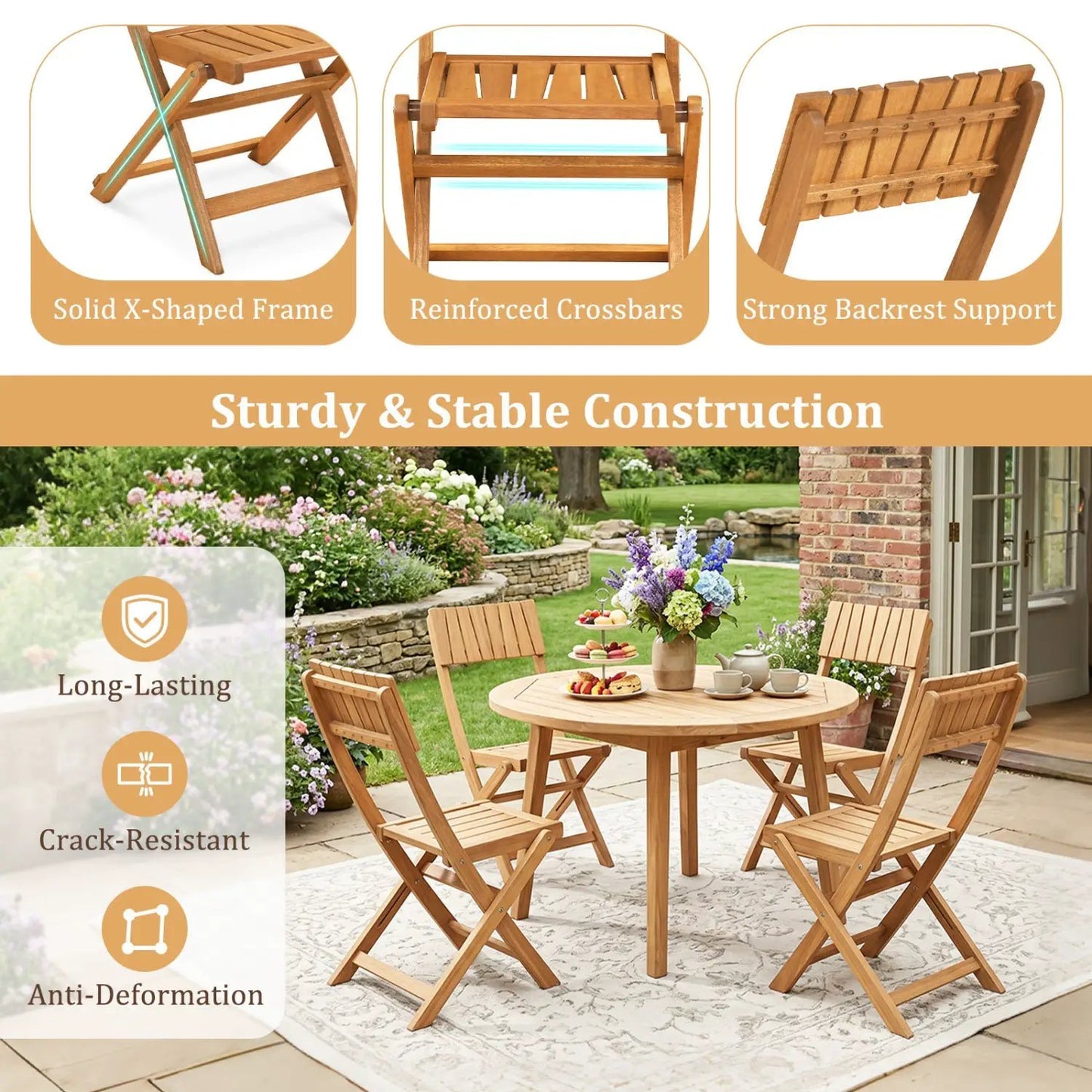 2 Pack Folding Chairs Sturdy Wood Dining Chairs
