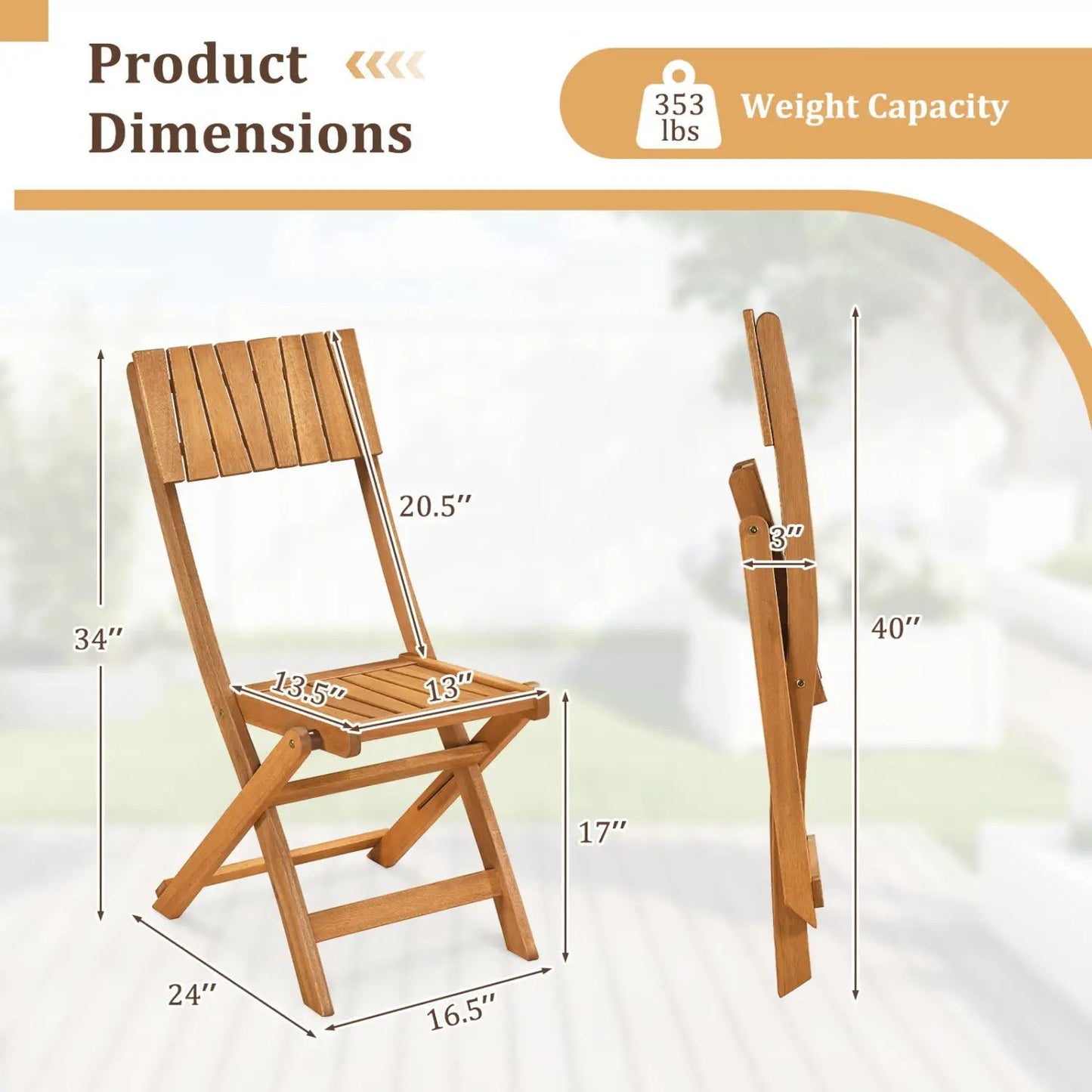 2 Pack Folding Chairs Sturdy Wood Dining Chairs