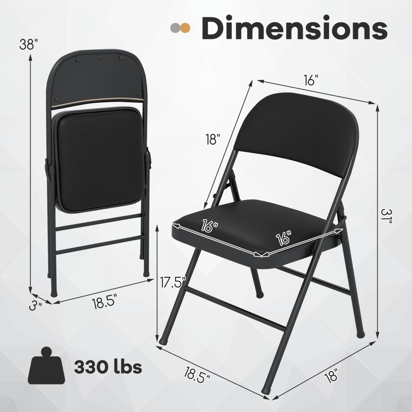 Folding Chairs 4-Pack black padded seats DirectDeals, stackable on Tampa Home & Garden Store