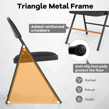 Folding Conference Chairs 4-Pack with padded black seats and triangle metal frame by DirectDeals on Tampa Home & Garden Store