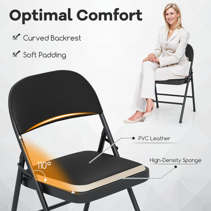 Folding conference chairs 4-pack with padded seats in black, curved backrest, high-density foam on Tampa Home & Garden Store