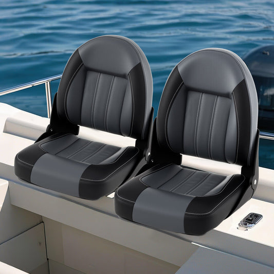 2-Pack Folding High Back Boat Chairs with Sponge Padding and Fixing Bolts-Black - Tampa Home & Garden Store