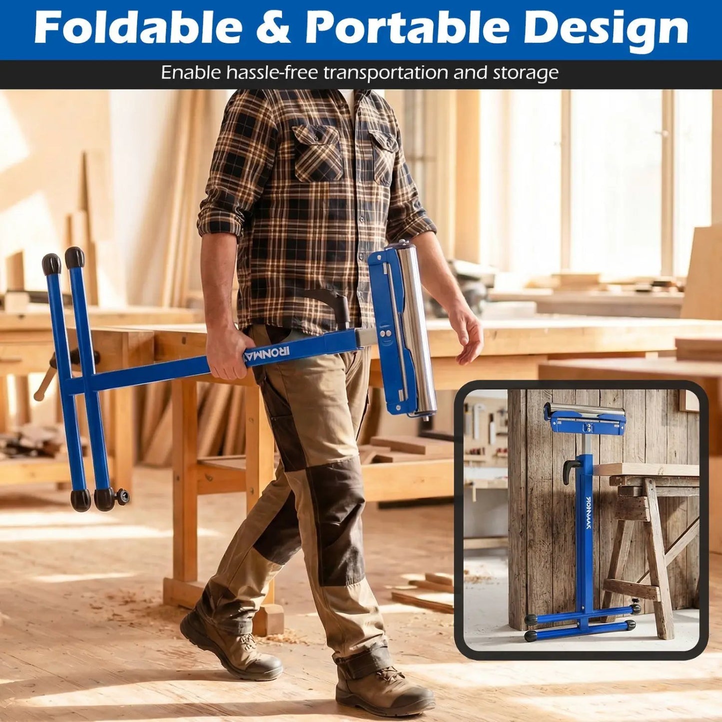 2-Pack Folding Roller Stands for Outfeed Supports