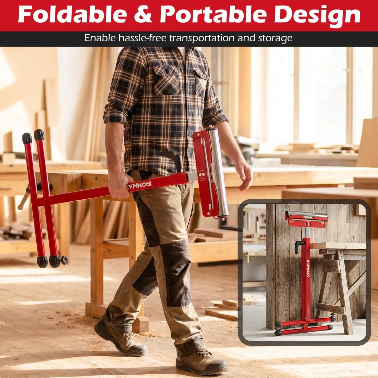 2-Pack Folding Roller Stands for Outfeed Supports