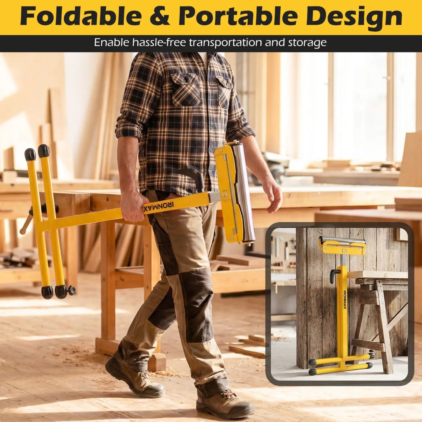 2-Pack Folding Roller Stands for Outfeed Supports