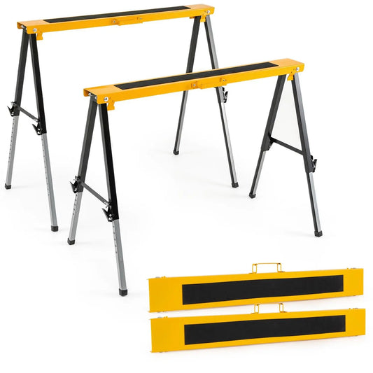 DirectDeals folding saw horses, yellow tops, black non-slip pads, 12 adjustable heights, 2-pack on Tampa Home & Garden Store