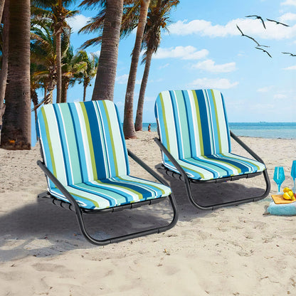 Paquete de 2 sillas de playa plegables bajas para adultos con cojín - Azul
