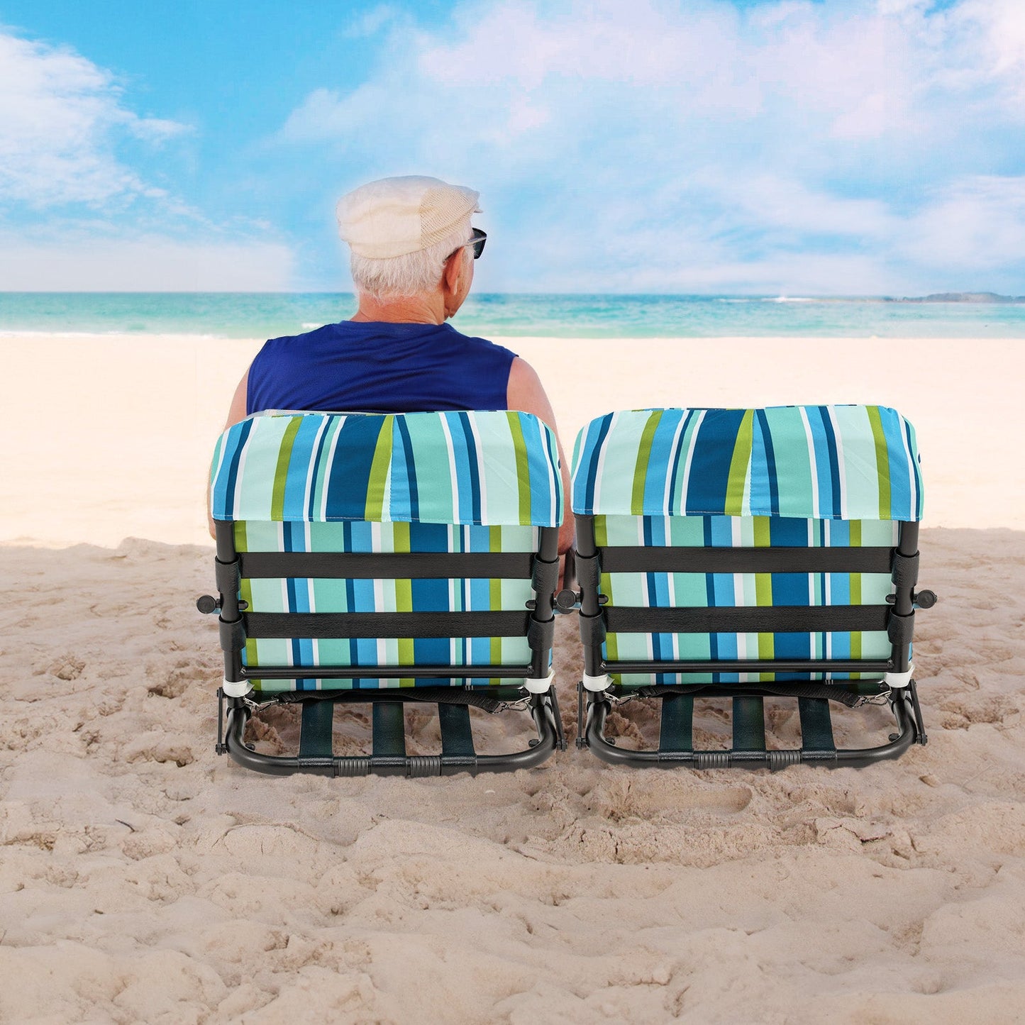 Paquete de 2 sillas de playa plegables bajas para adultos con cojín - Azul