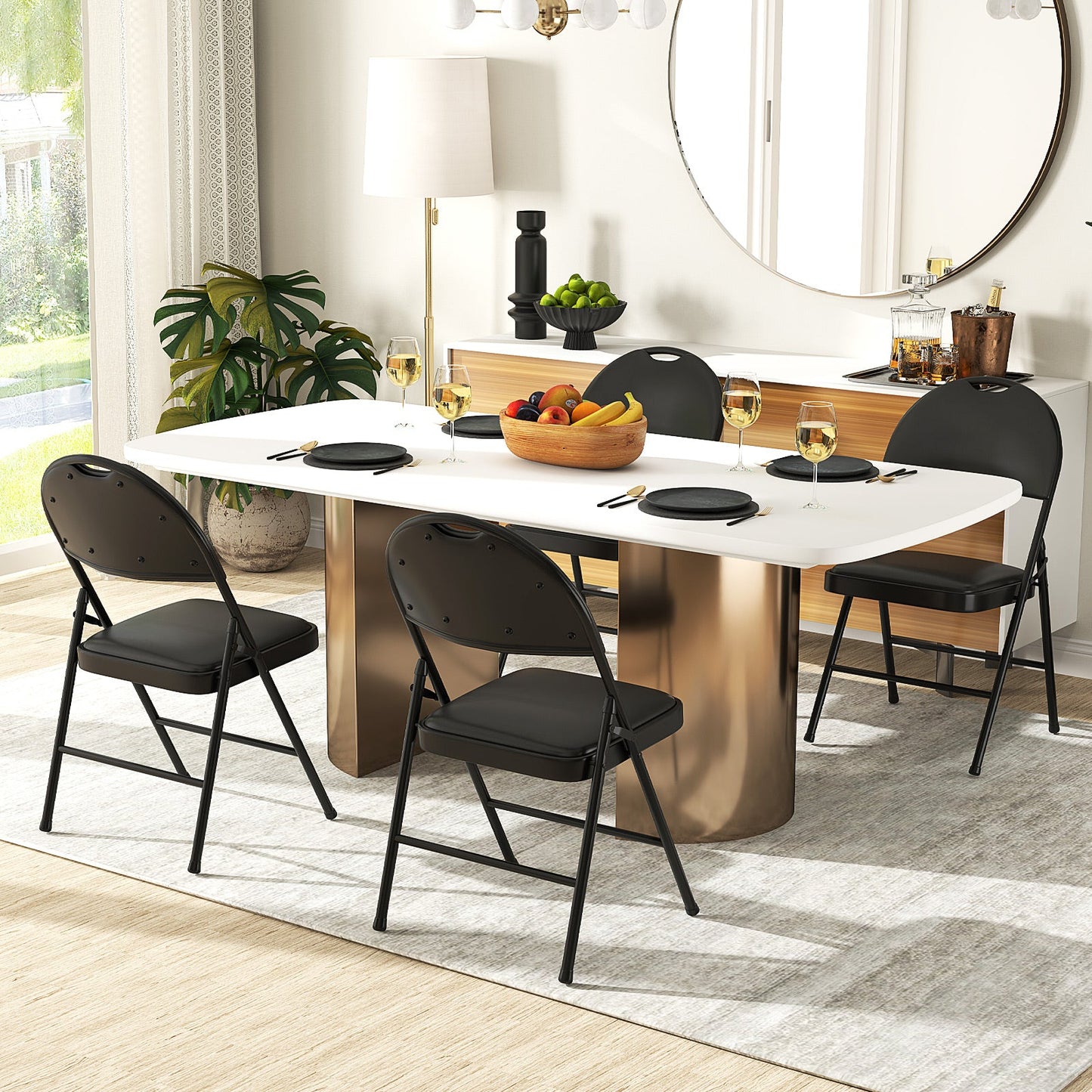 2 Pack Padded Folding Chairs with Metal Frame and Carry Handle-Black