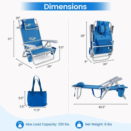 Folding Beach Chair Featuring 7 Position Backrest