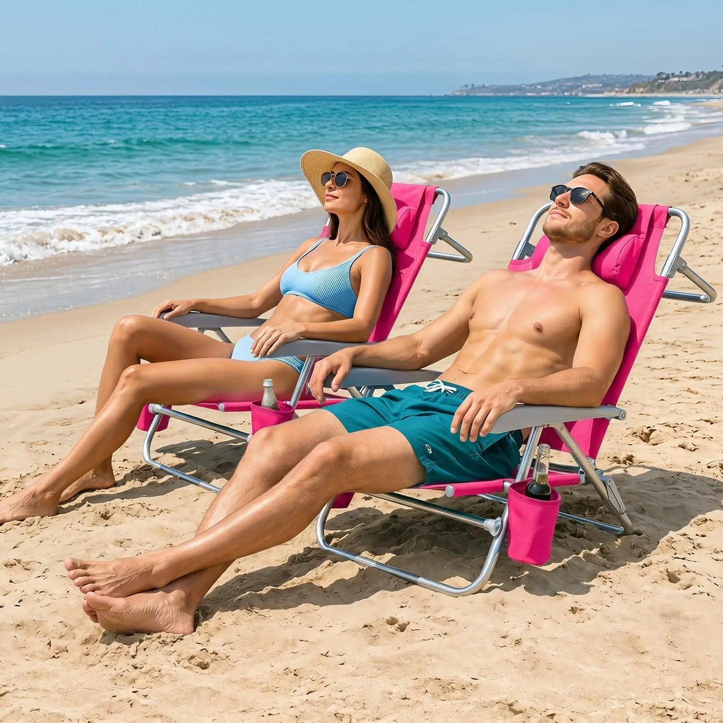 Folding Beach Chair Featuring 7 Position Backrest