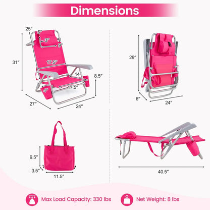 Folding Beach Chair Featuring 7 Position Backrest