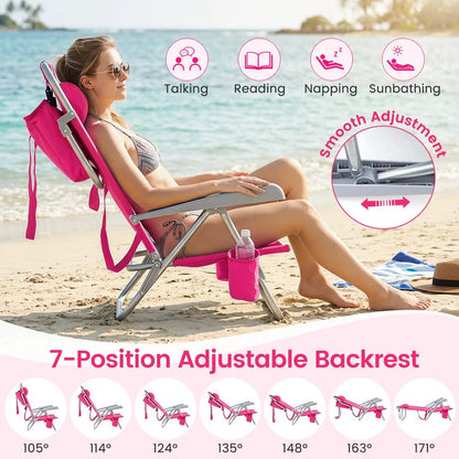 Folding Beach Chair Featuring 7 Position Backrest