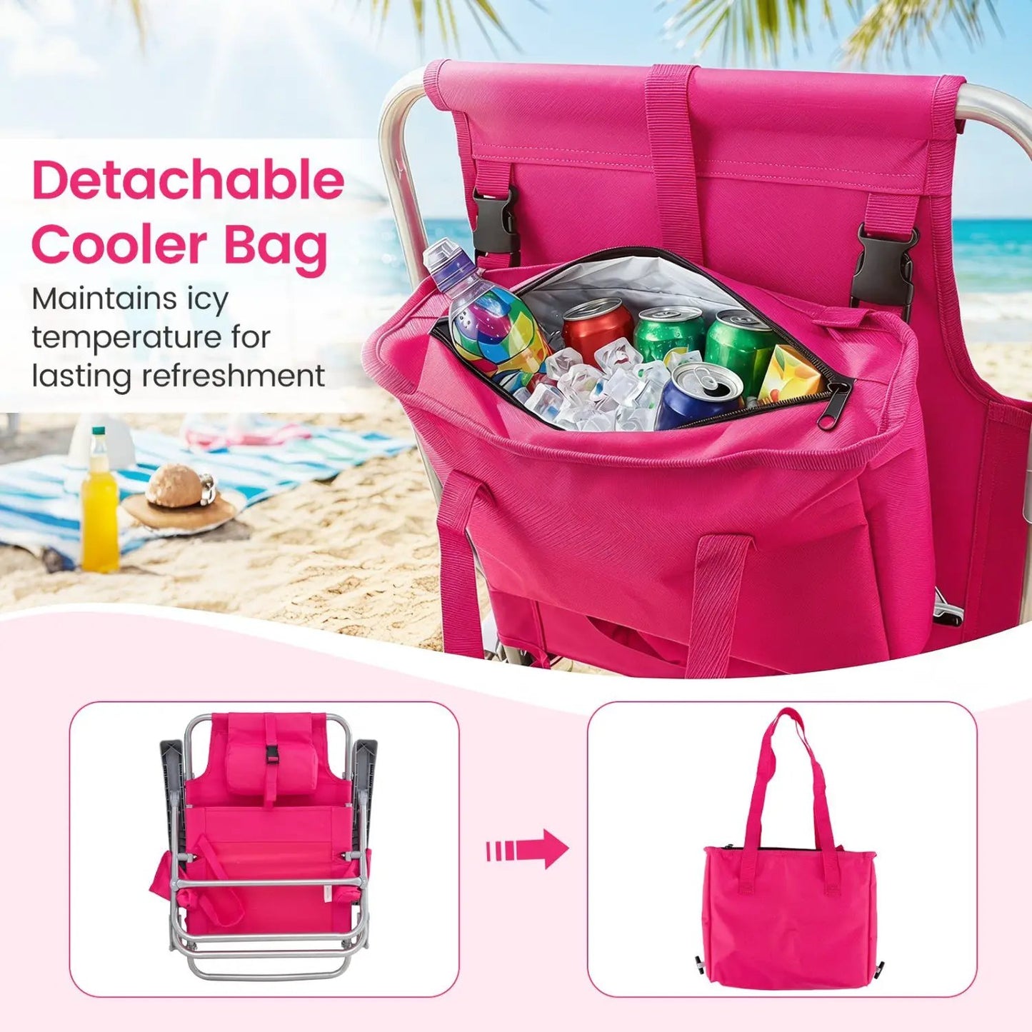 Folding Beach Chair Featuring 7 Position Backrest