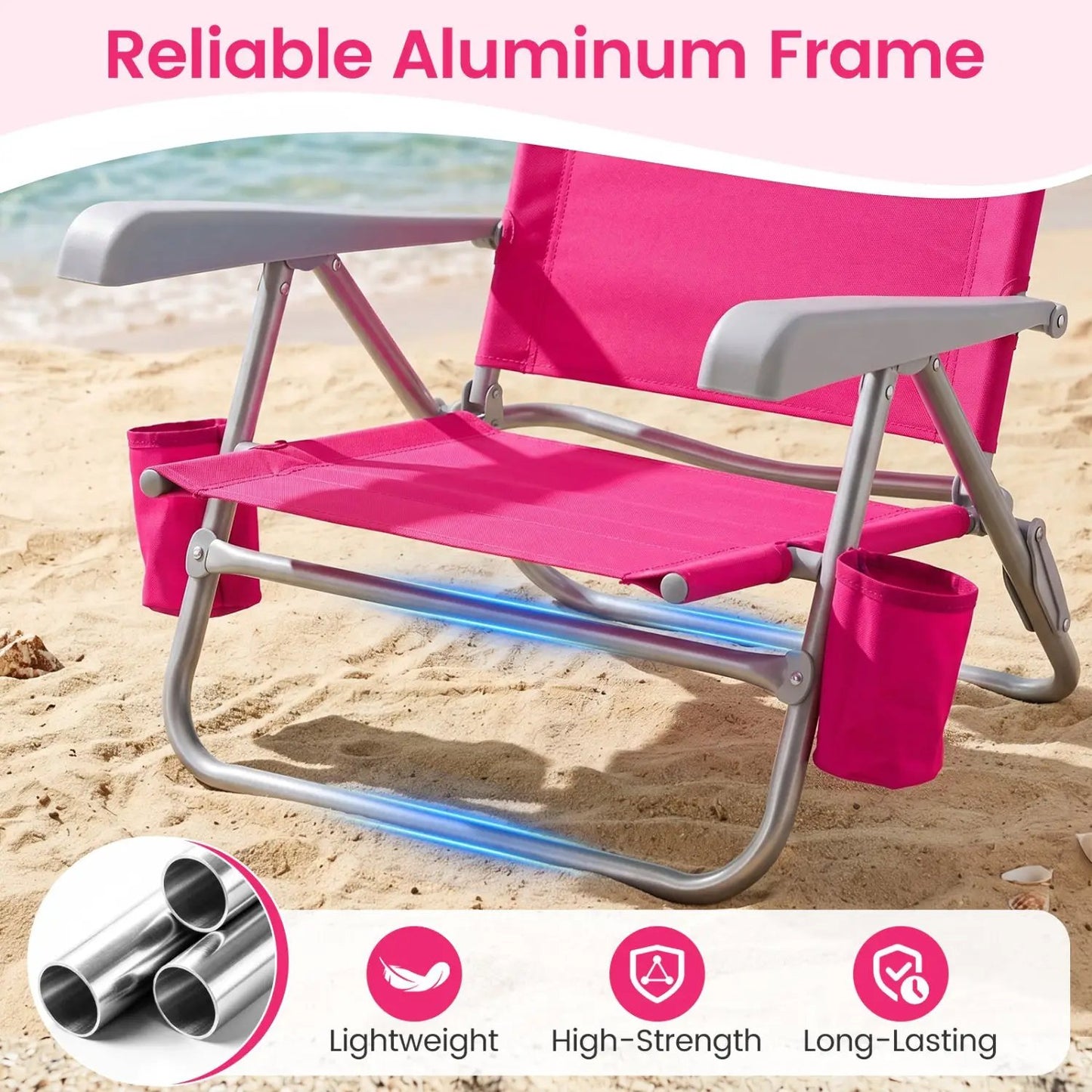 Folding Beach Chair Featuring 7 Position Backrest