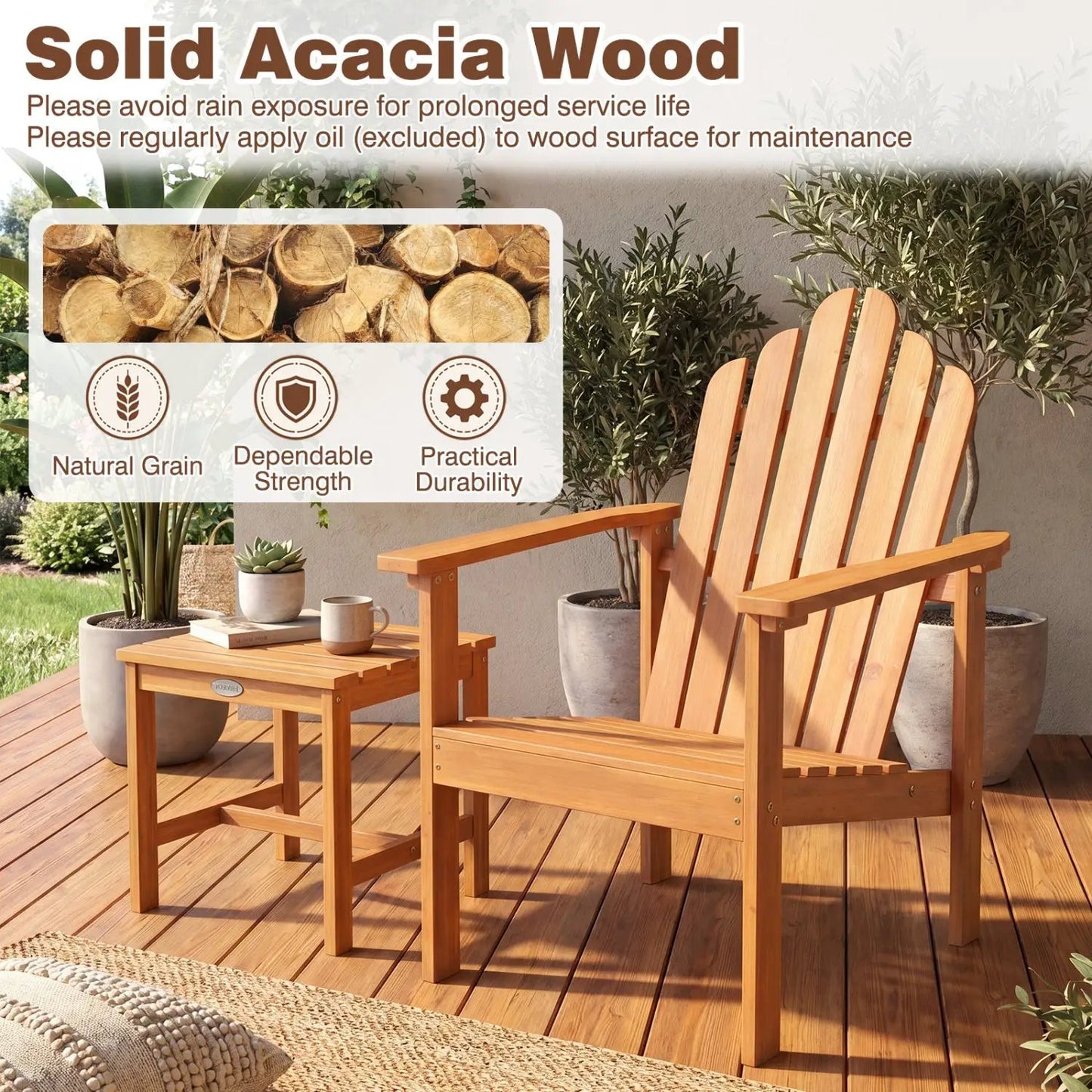 Stackable Adirondack Chairs Acacia Wood 2 Pack