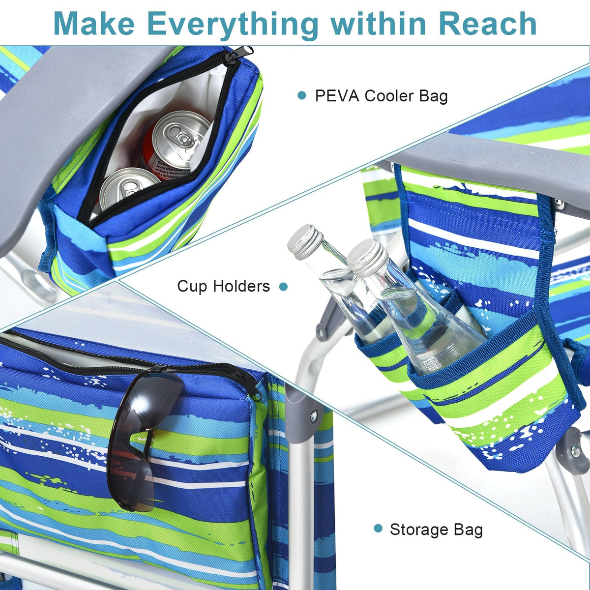 GemGear 2-Pack 5-Position Folding Backpack Chair Set in blue striped fabric with cup holders on Tampa Home & Garden Store