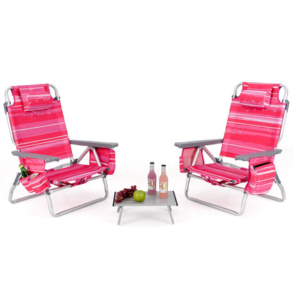 GemGear 2-pack folding reclining beach chairs with pink striped fabric and table on Tampa Home & Garden Store