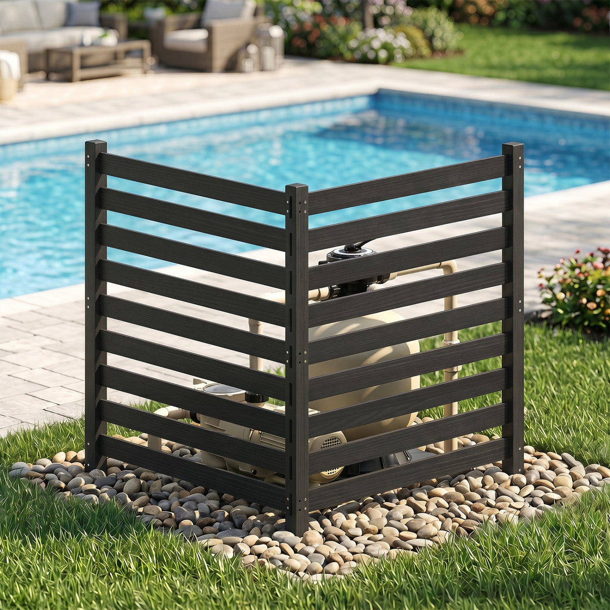 2-Panel wooden outdoor privacy fence with ground stakes, in dark brown DirectDeals on Tampa Home & Garden Store