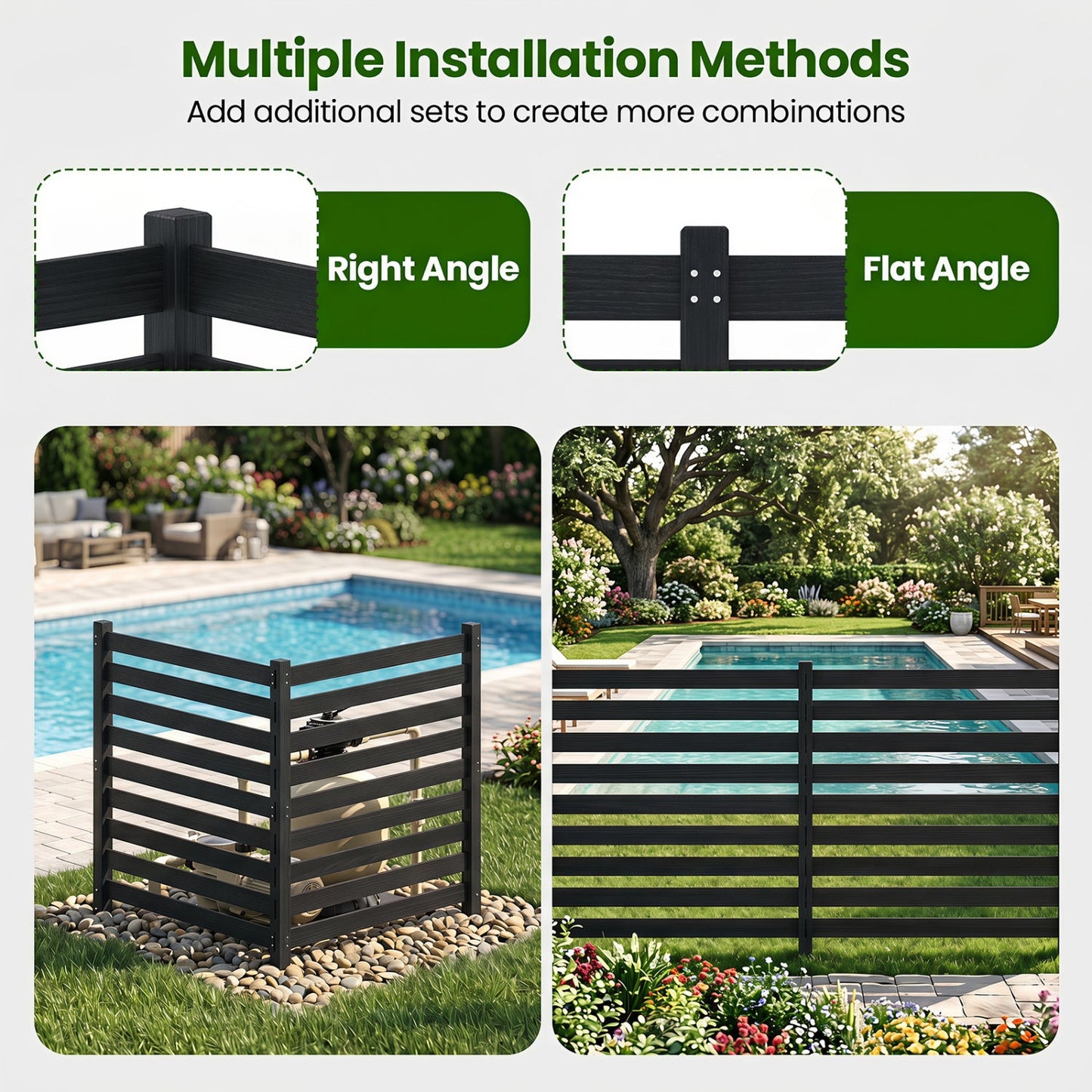 2-Panel wooden outdoor privacy fence by DirectDeals with ground stakes, dark wood slatted screen on Tampa Home & Garden Store