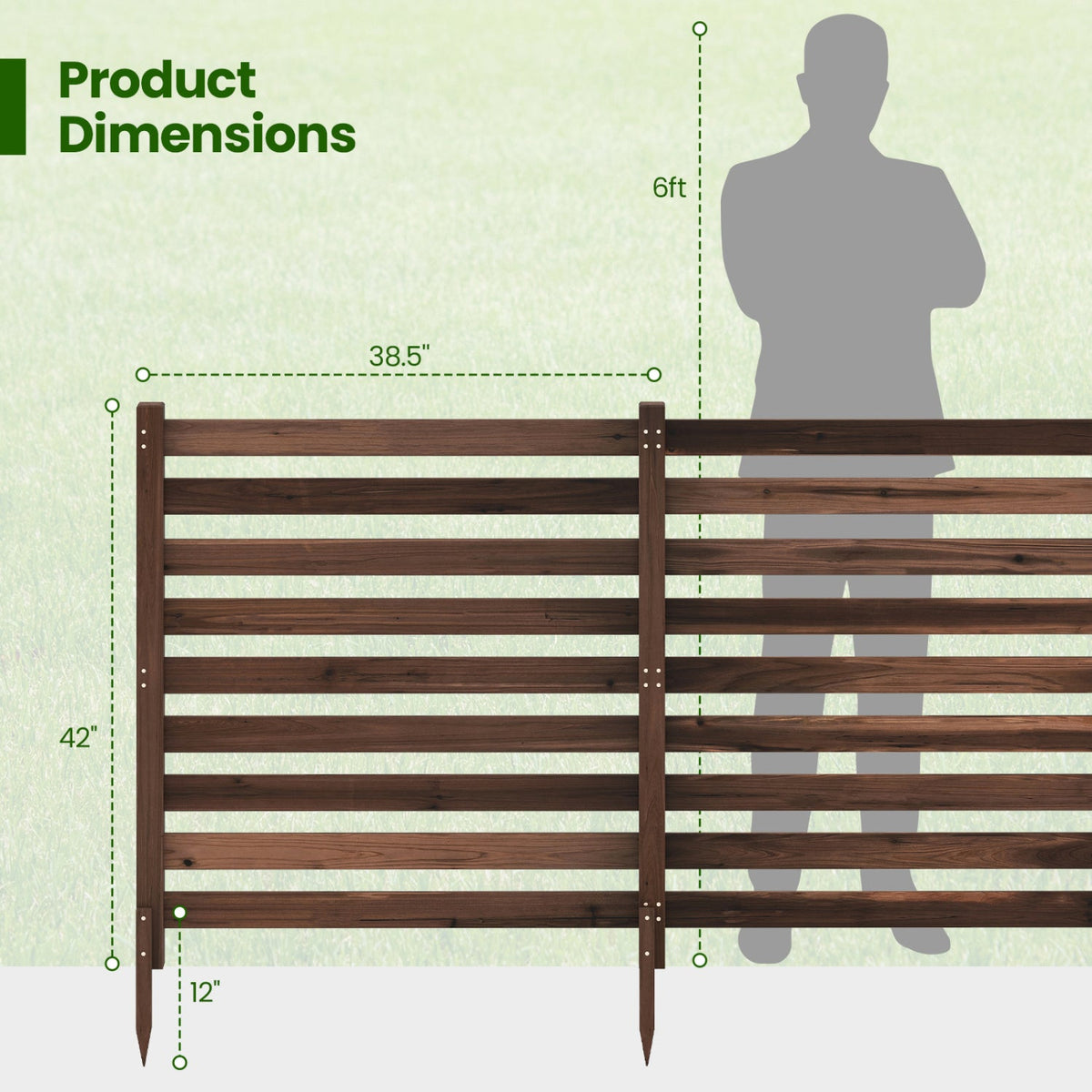 2-panel wooden outdoor privacy fence DirectDeals with ground stakes, brown wood panels on Tampa Home & Garden Store