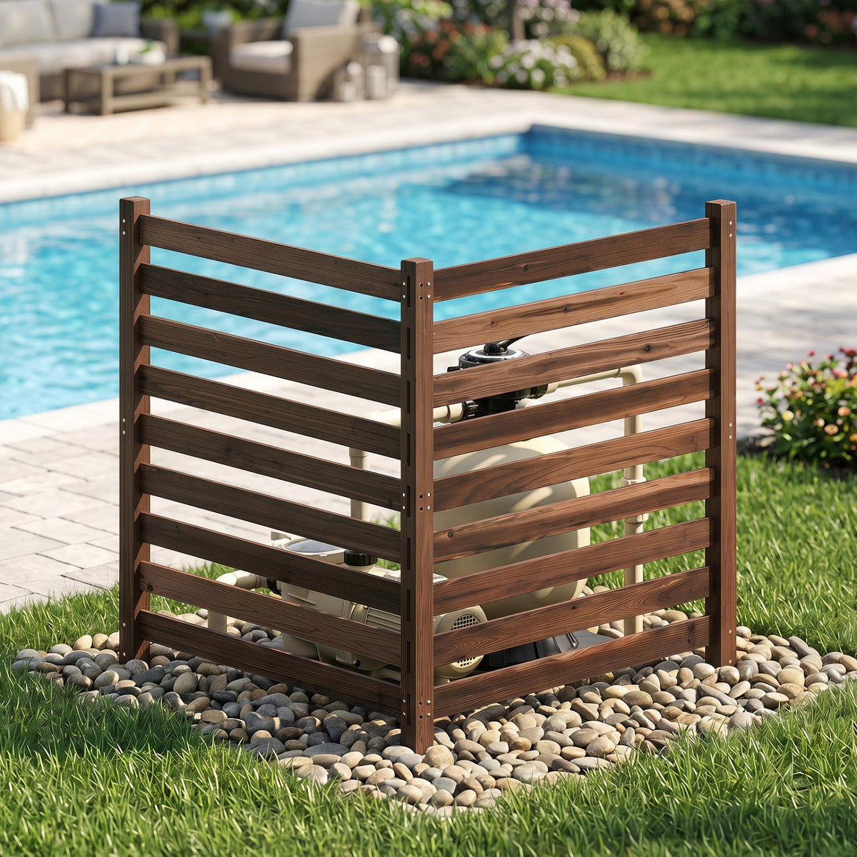 2-Panel wooden privacy fence with ground stakes, brown stained wood, DirectDeals privacy screen on Tampa Home & Garden Store