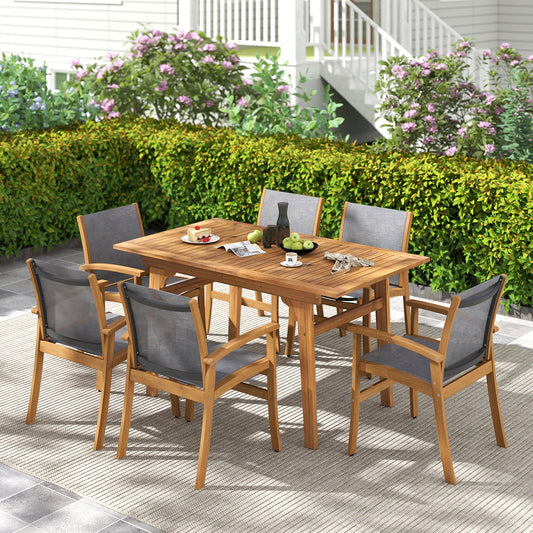 Set of 2 Patio Dining Chairs with Breathable Fabric and Acacia Wood Frame - Tampa Home & Garden Store