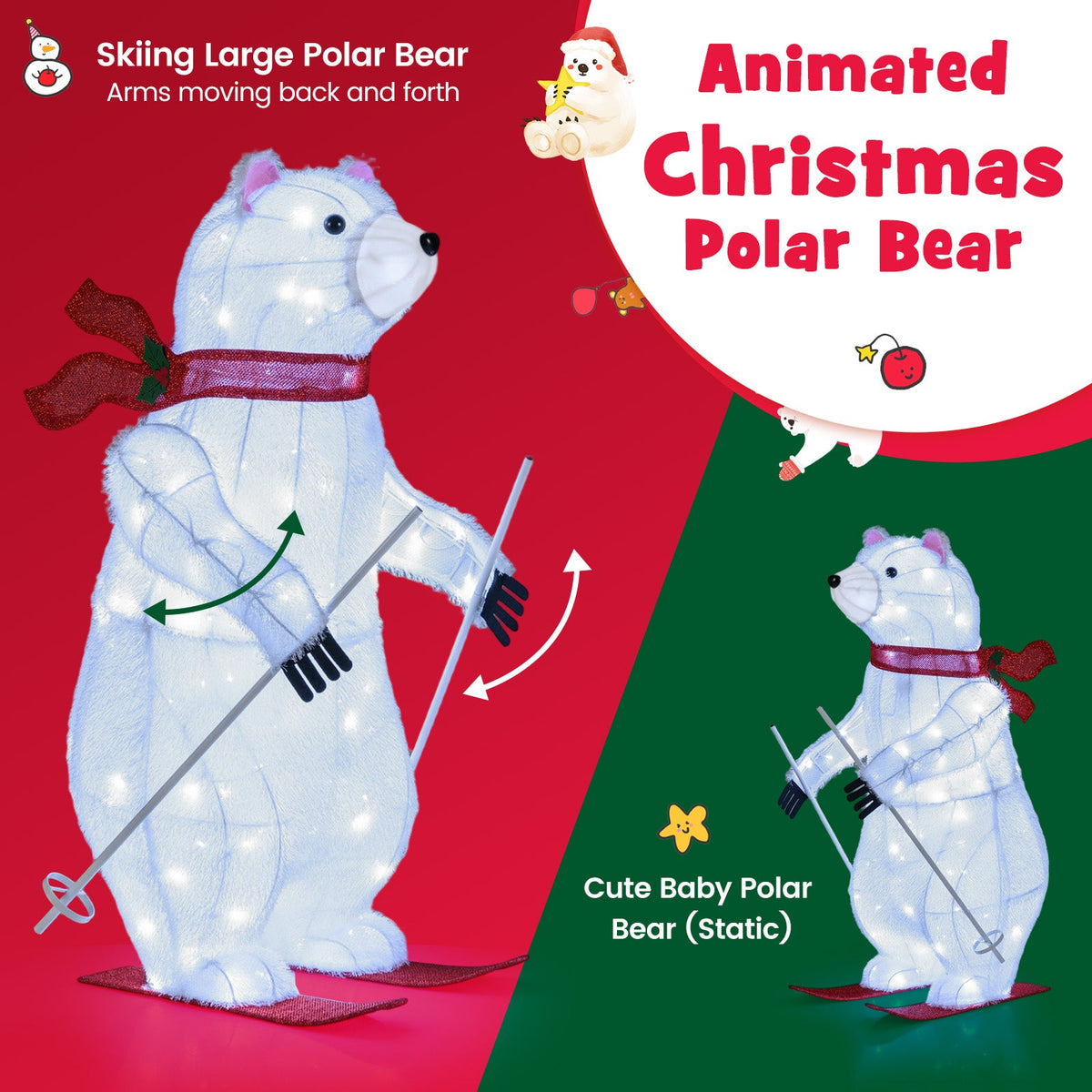 2 pcs animated skiing polar bears pre-lit Christmas bear deco with skiing motion DirectDeals on Tampa Home & Garden Store