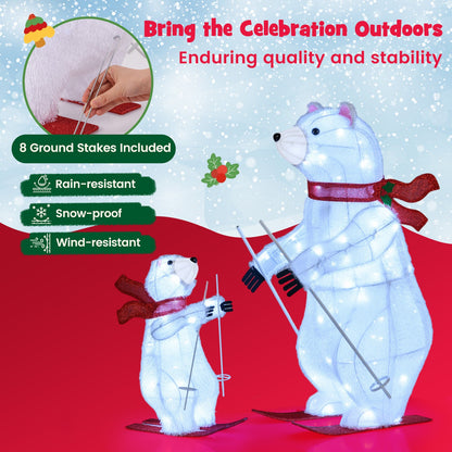 2-pack DirectDeals polar bear skiing decorations, pre-lit, white fur, red scarf, stakes included on Tampa Home & Garden Store